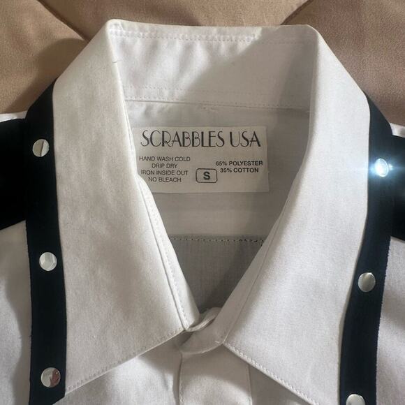 SCRAMBLE USA Unique Movie Theater Shirt. Black & White Studs on collar/shoulder - Picture 3 of 10